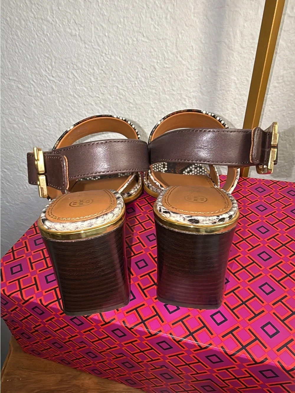 Tory Burch aspen multi printed snake heels size 6.5 NIB Delaney sandal